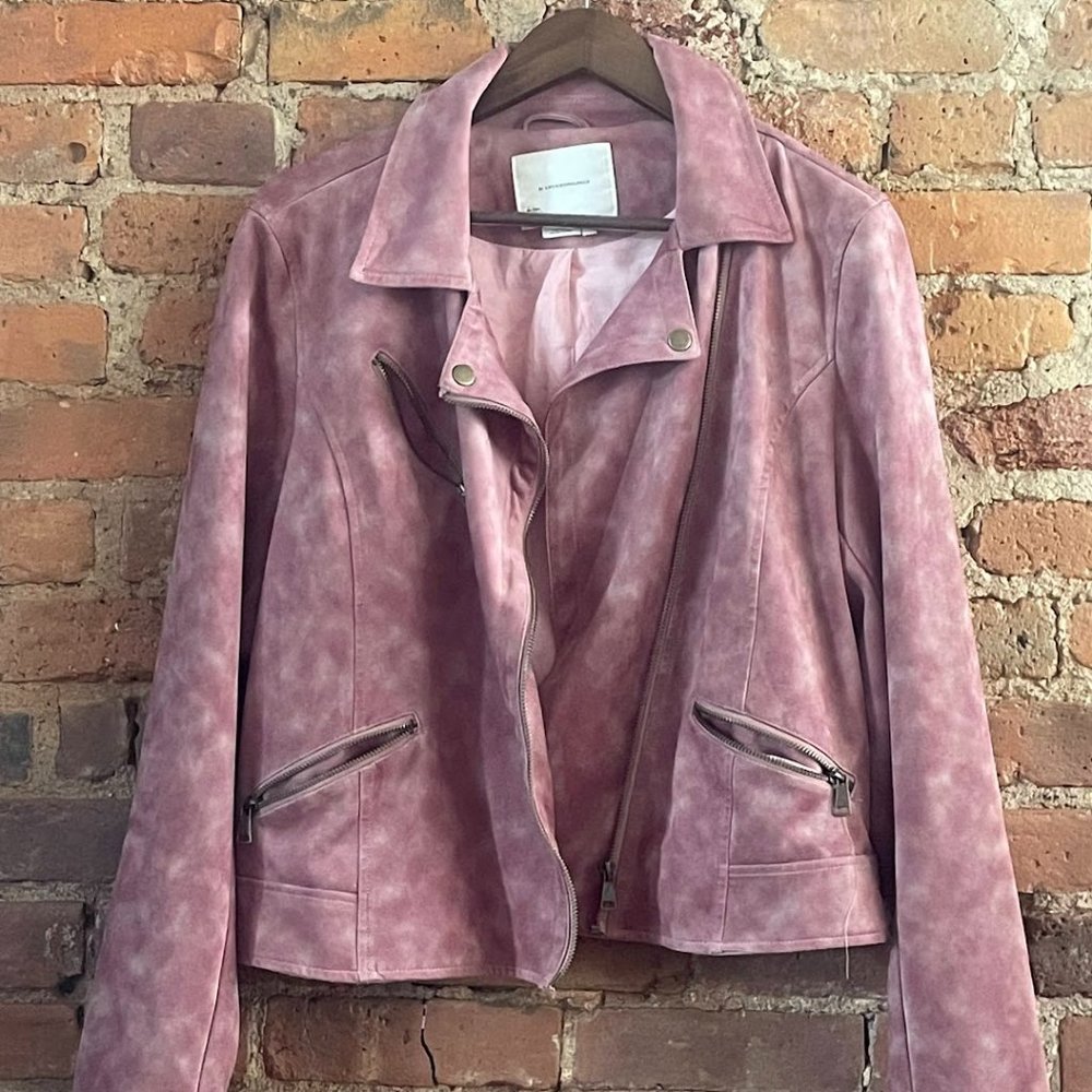 Anthropologie Lucy Pink Faux-Suede Tie Dye Moto Jacket Size L